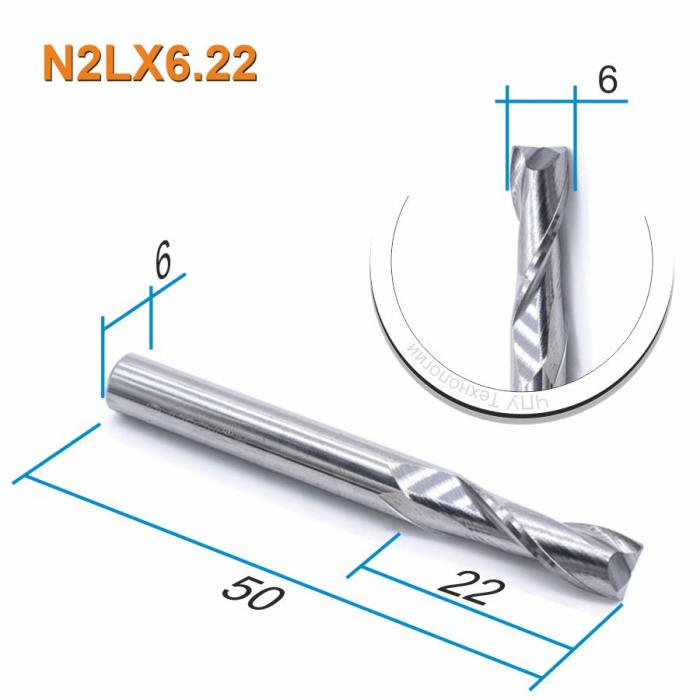 Фреза спиральная двухзаходная DJTOL N2LX6.22