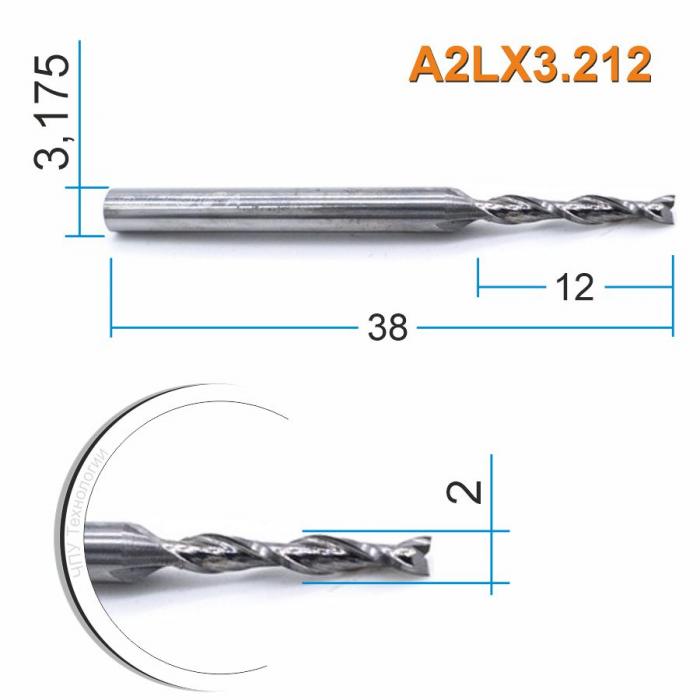 Фреза спиральная двухзаходная DJTOL A2LX3.212