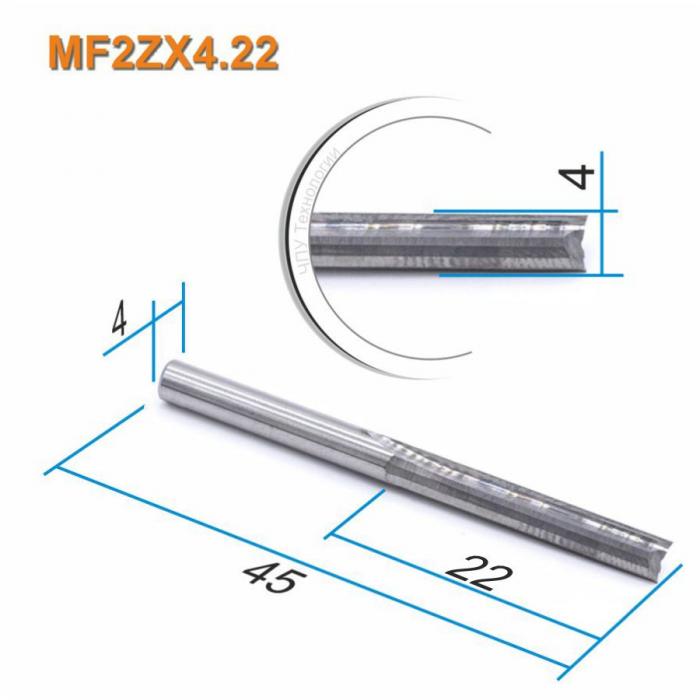 Фреза прямая двухзаходная Mnogofrez MF2ZX4.22