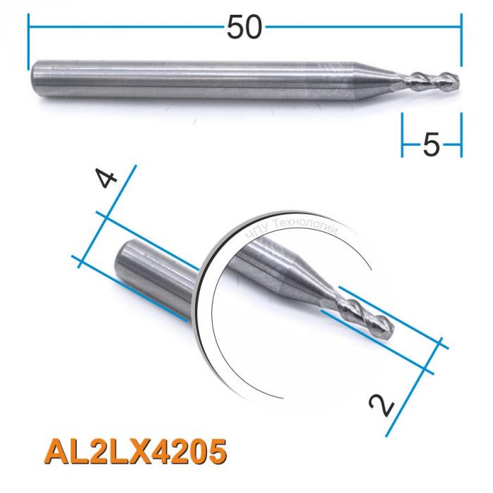 Фреза спиральная двухзаходная по цветному металлу DJTOL AL2LX4205