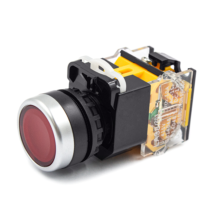 Кнопка LA38 209B с самовозвратом красного цвета