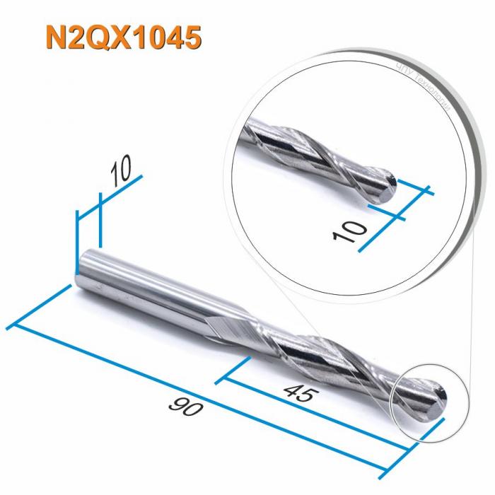 Фреза спиральная двухзаходная сферическая DJTOL N2QX1045