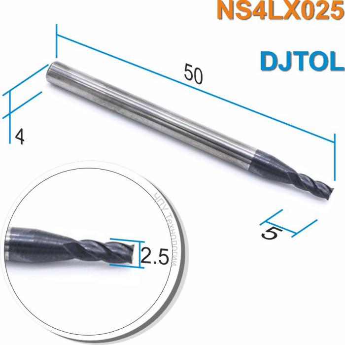 Фреза спиральная четырехзаходная с покрытием AlTiN DJTOL NS4LX025