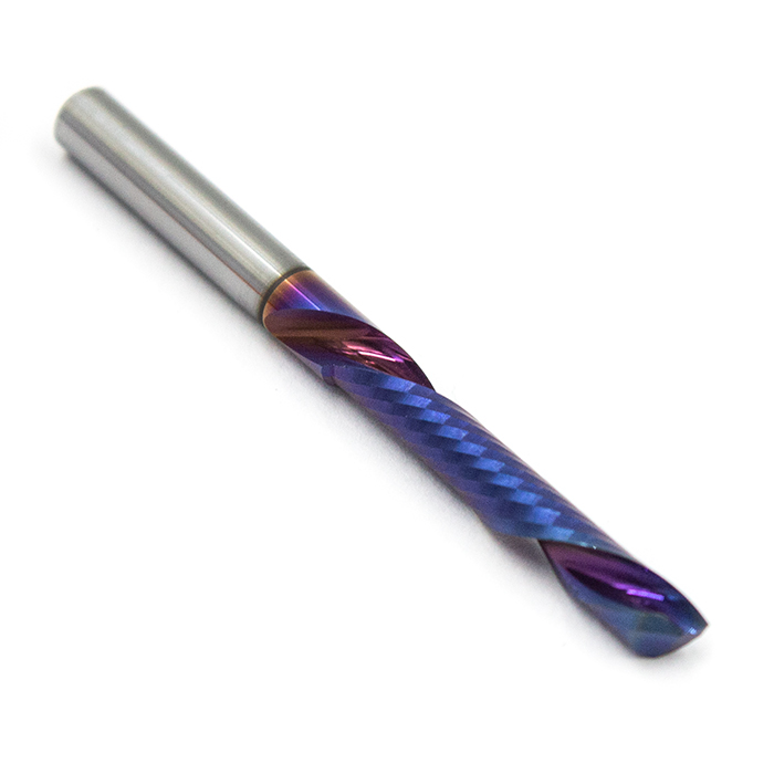 Фреза спиральная однозаходная стружка вниз MF1LXD4.25-BNC с нано-синим покрытием