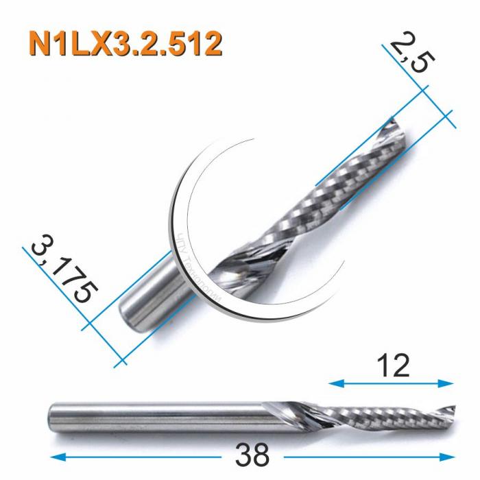 Фреза спиральная однозаходная DJTOL N1LX3.2.512