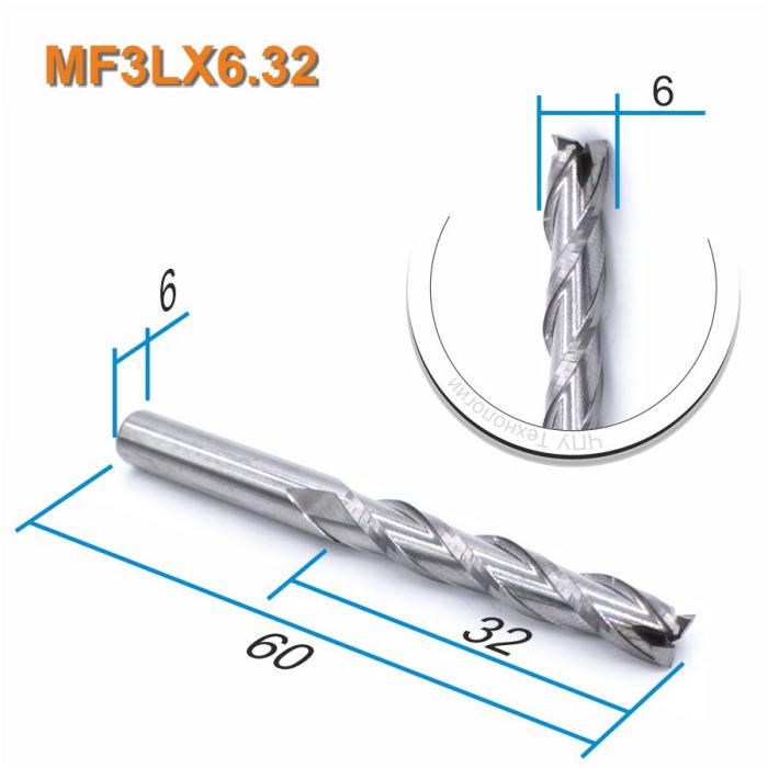 Фреза спиральная трехзаходная DJTOL MF3LX6.32