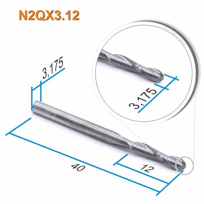 Фреза спиральная двухзаходная сферическая DJTOL N2QX3.12