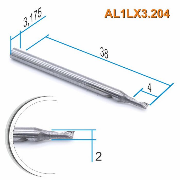 Фреза спиральная однозаходная по цветному металлу DJTOL AL1LX3.204
