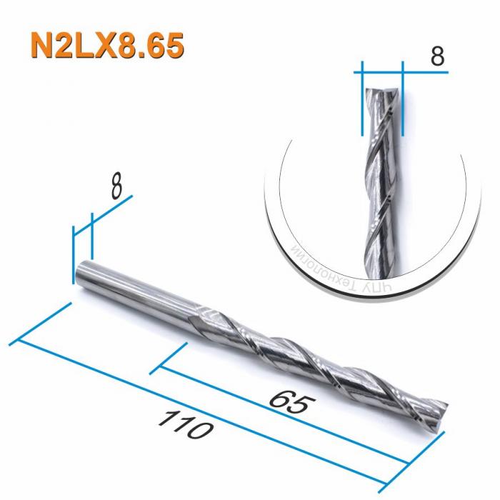 Фреза спиральная двухзаходная DJTOL N2LX8.65