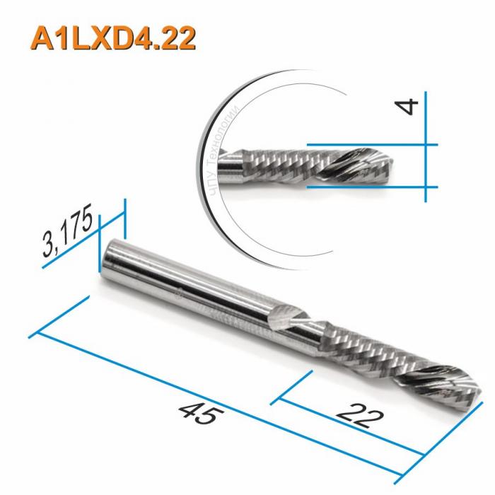 Фреза спиральная однозаходная стружка вниз DJTOL A1LXD4.22