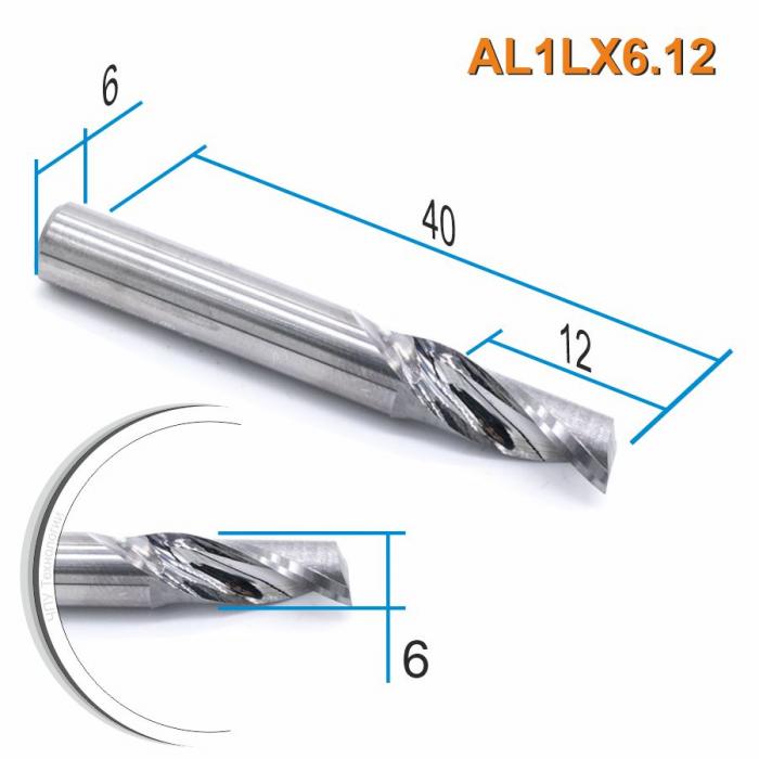 Фреза спиральная однозаходная по цветному металлу DJTOL AL1LX6.12