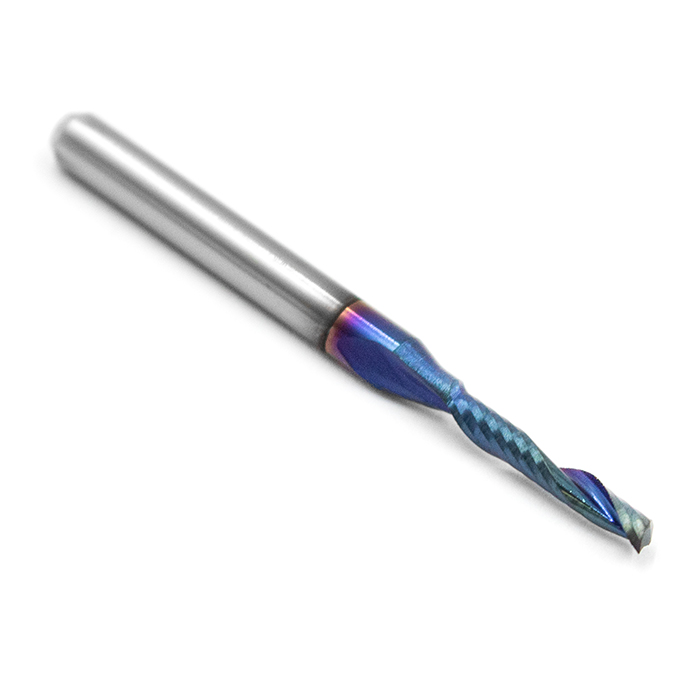 Фреза спиральная однозаходная стружка вверх MF1LX3.212-BNC с нано-синим покрытием