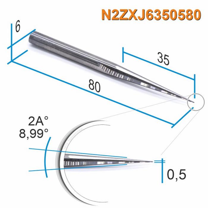 Фреза прямая двухзаходная конусная (плоский кончик) DJTOL N2ZXJ6350580