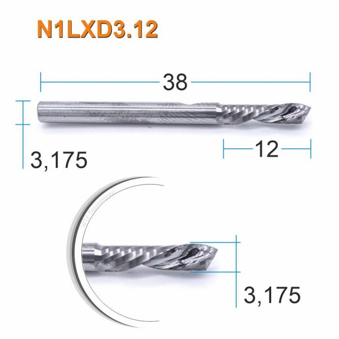 Фреза спиральная однозаходная стружка вниз DJTOL N1LXD3.12