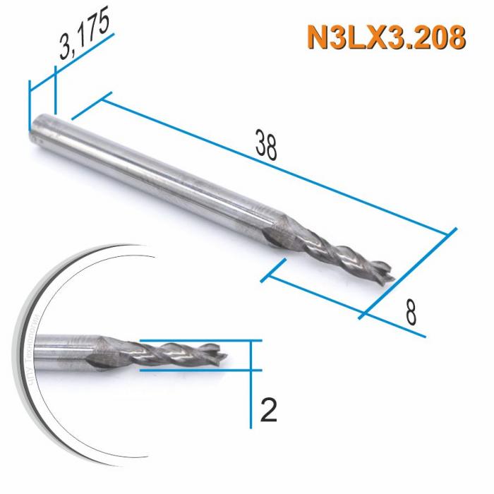 Фреза спиральная трехзаходная DJTOL N3LX3.208