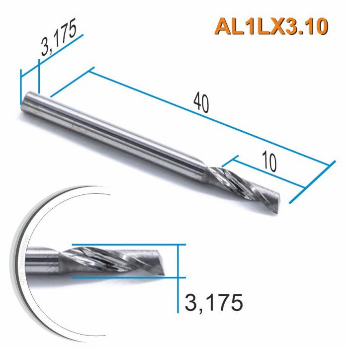 Фреза спиральная однозаходная по цветному металлу DJTOL AL1LX3.10