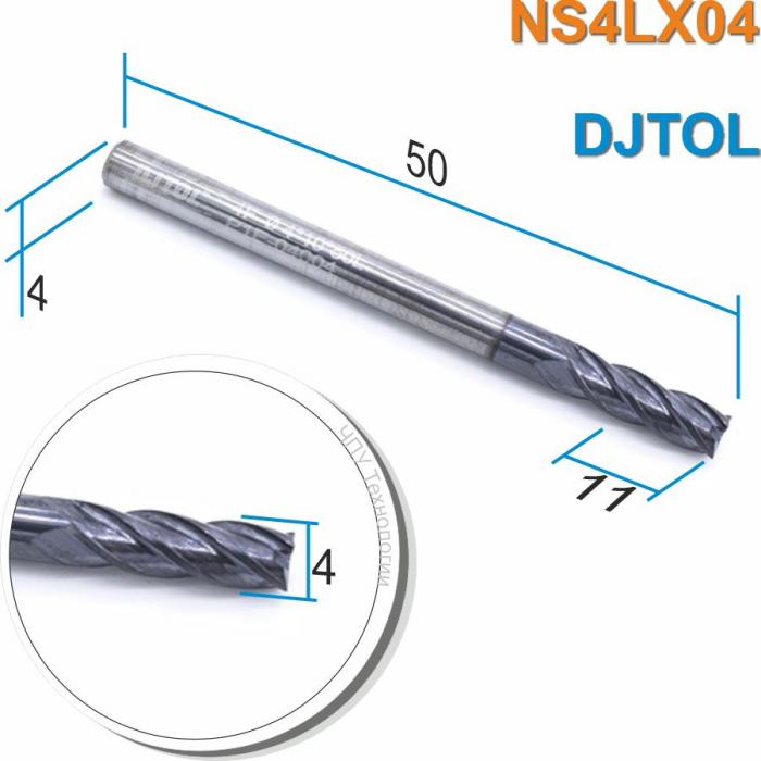 Фреза спиральная четырехзаходная с покрытием AlTiN DJTOL NS4LX04