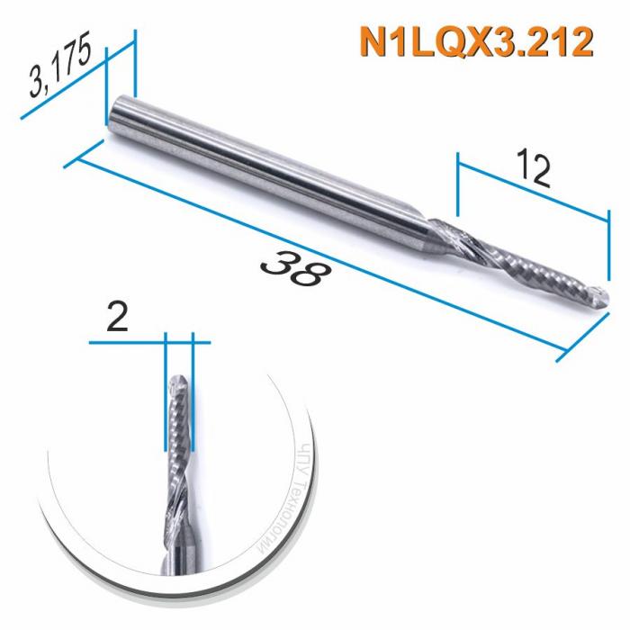 Фреза спиральная однозаходная сферическая DJTOL N1LQX3.212