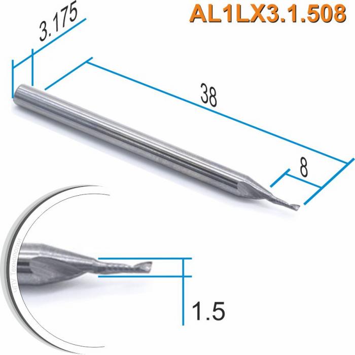 Фреза спиральная однозаходная по цветному металлу DJTOL AL1LX3.1.508