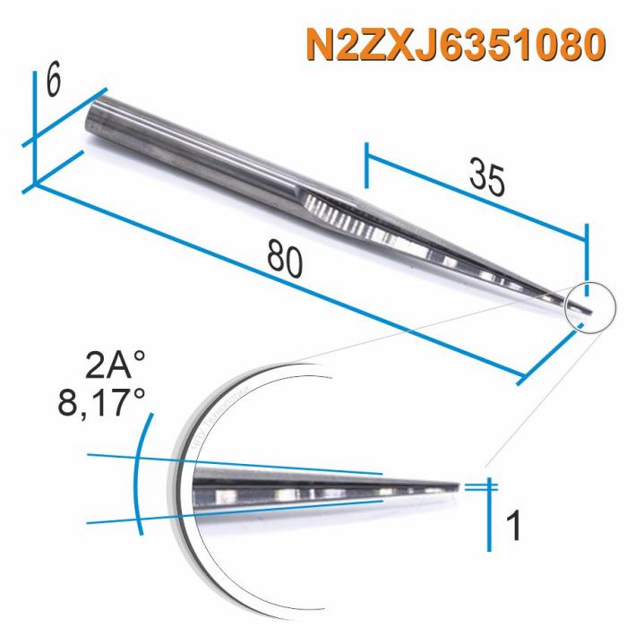Фреза прямая двухзаходная конусная (плоский кончик) DJTOL N2ZXJ6351080