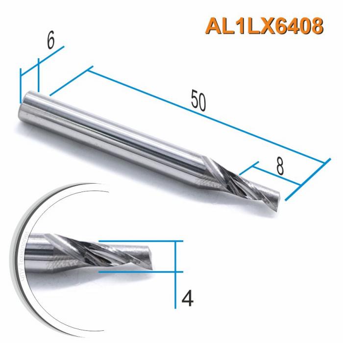 Фреза спиральная однозаходная по цветному металлу DJTOL AL1LX6408