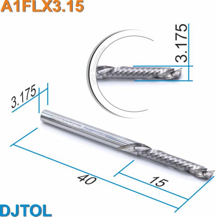 Фреза компрессионная однозаходная DJTOL A1FLX3.15