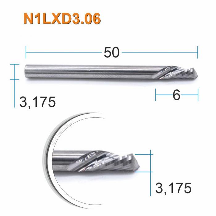 Фреза спиральная однозаходная стружка вниз DJTOL N1LXD3.06