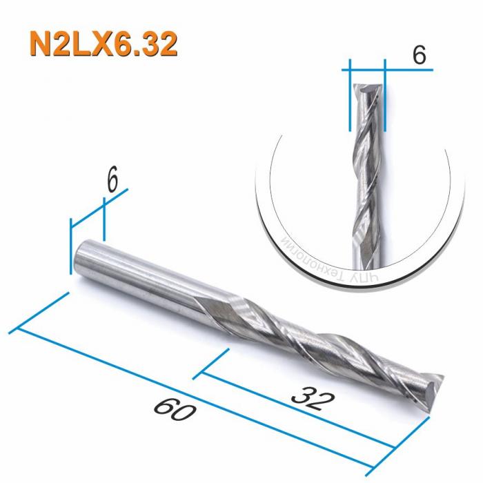 Фреза спиральная двухзаходная DJTOL N2LX6.32