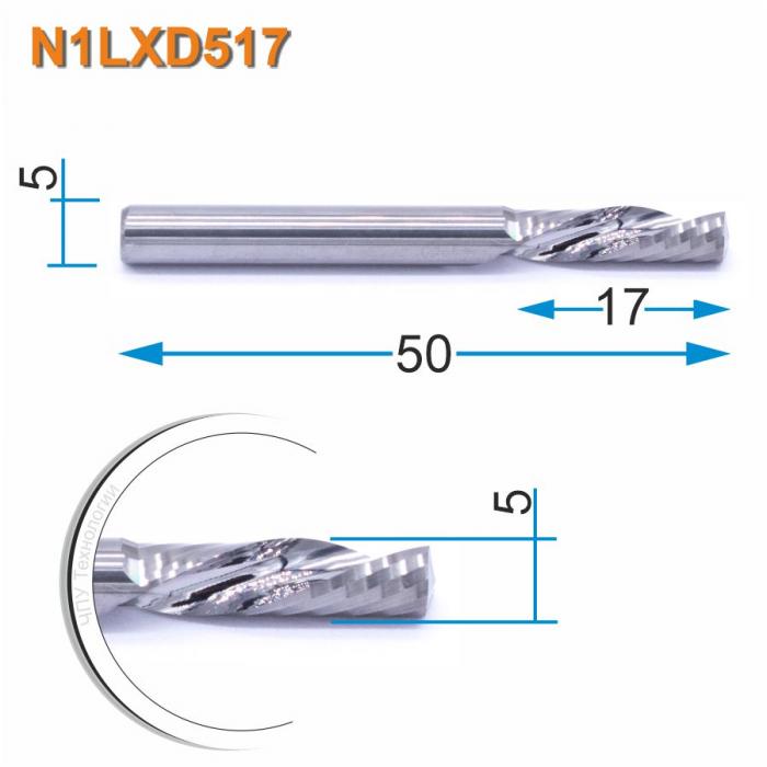 Фреза спиральная однозаходная стружка вниз DJTOL N1LXD5.17