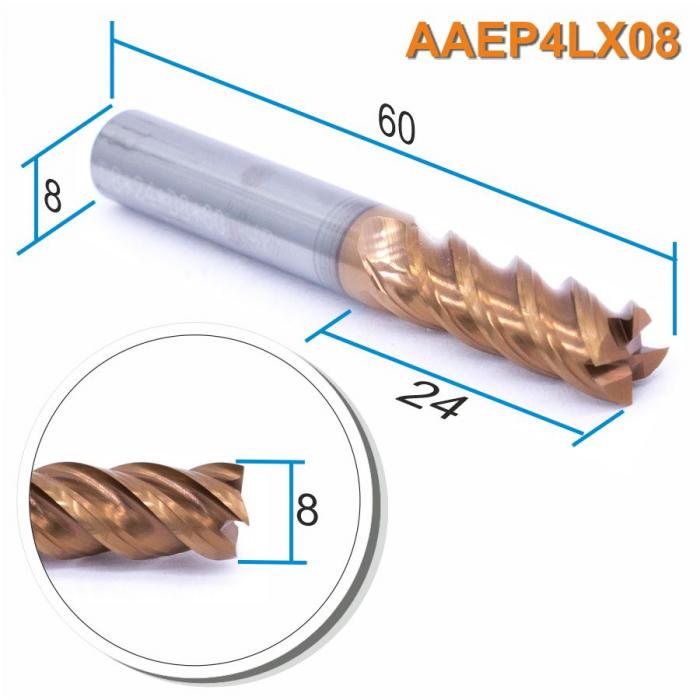 Фреза спиральная четырехзаходная с покрытием AlTiN DJTOL AAEP4LX08