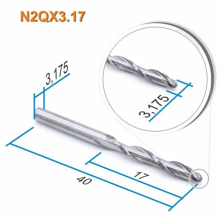 Фреза спиральная двухзаходная сферическая DJTOL N2QX3.17