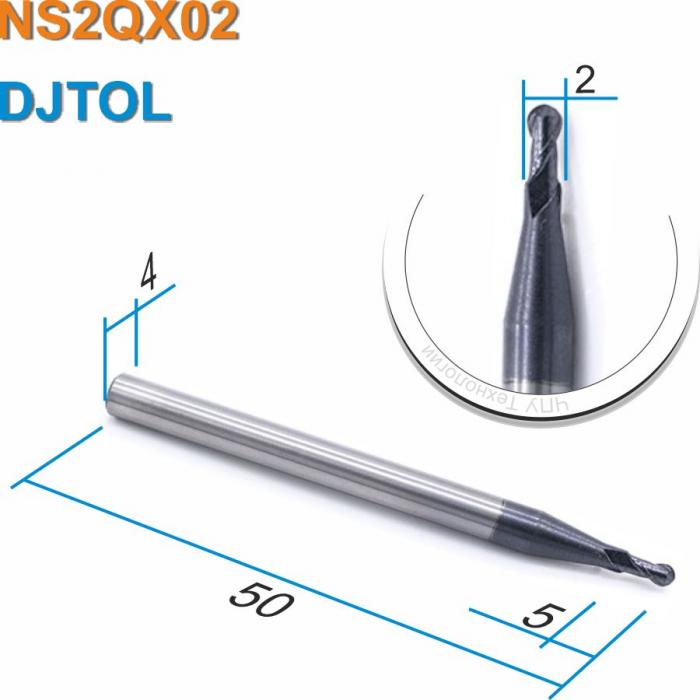 Фреза спиральная двухзаходная сферическая с покрытием AlTiN DJTOL NS2QX02