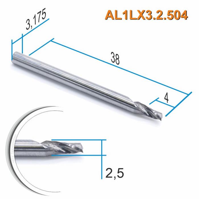 Фреза спиральная однозаходная по цветному металлу DJTOL AL1LX3.2.504