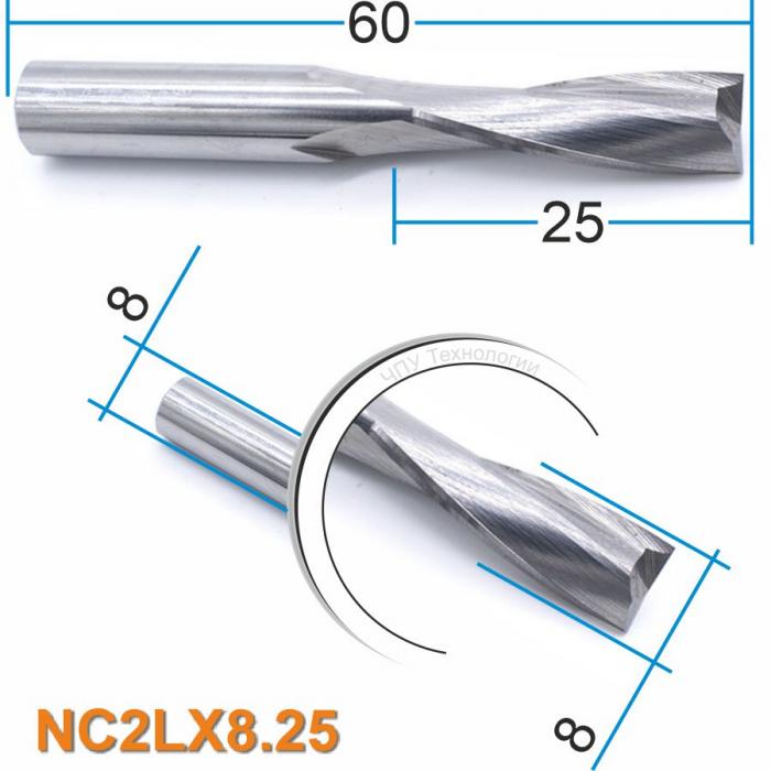Фреза спиральная двухзаходная DJTOL NC2LX8.25