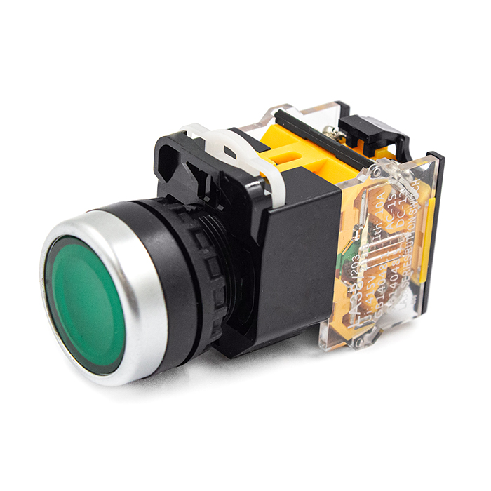 Кнопка LA38 209B с самовозвратом зеленого цвета