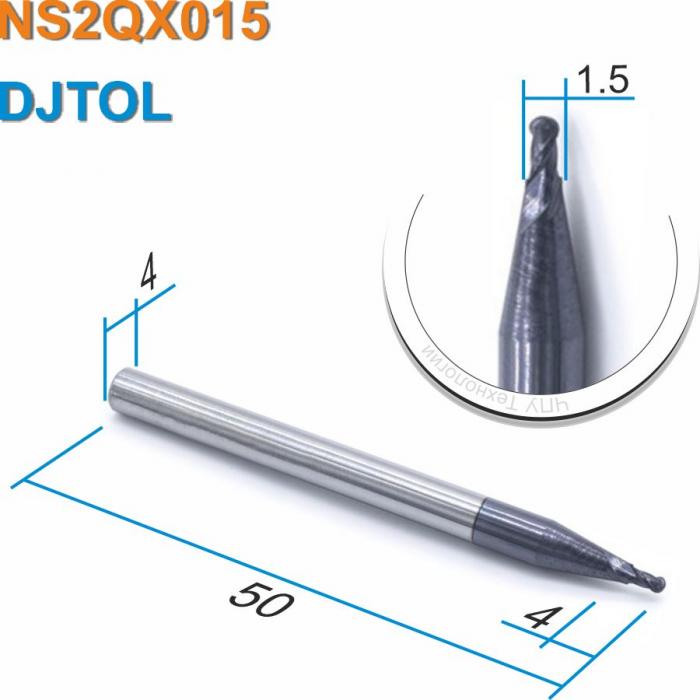 Фреза спиральная двухзаходная сферическая с покрытием AlTiN DJTOL NS2QX015