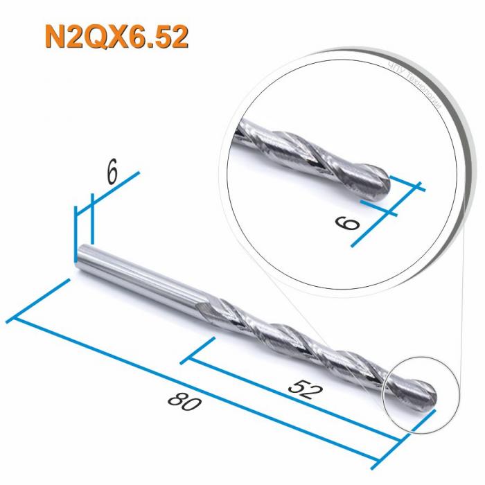 Фреза спиральная двухзаходная сферическая DJTOL N2QX6.52