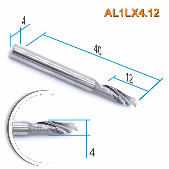 Фреза спиральная однозаходная по цветному металлу DJTOL AL1LX4.12
