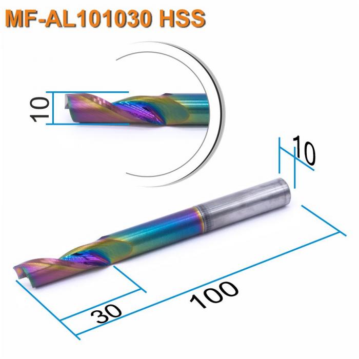Фреза спиральная однозаходная по алюминию Mnogofrez MF-AL101030HSS