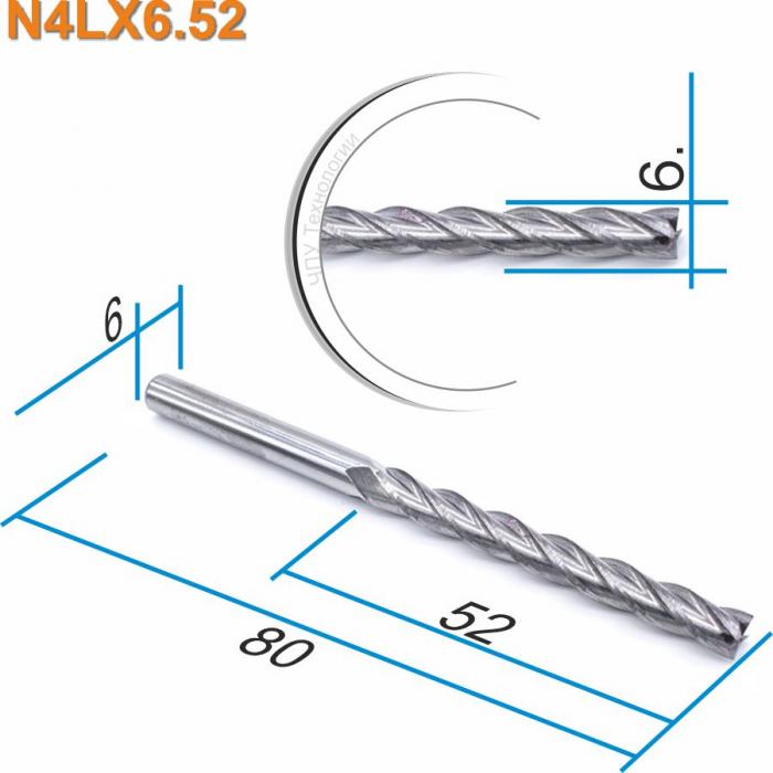 Фреза спиральная четырехзаходная DJTOL N4LX6.52