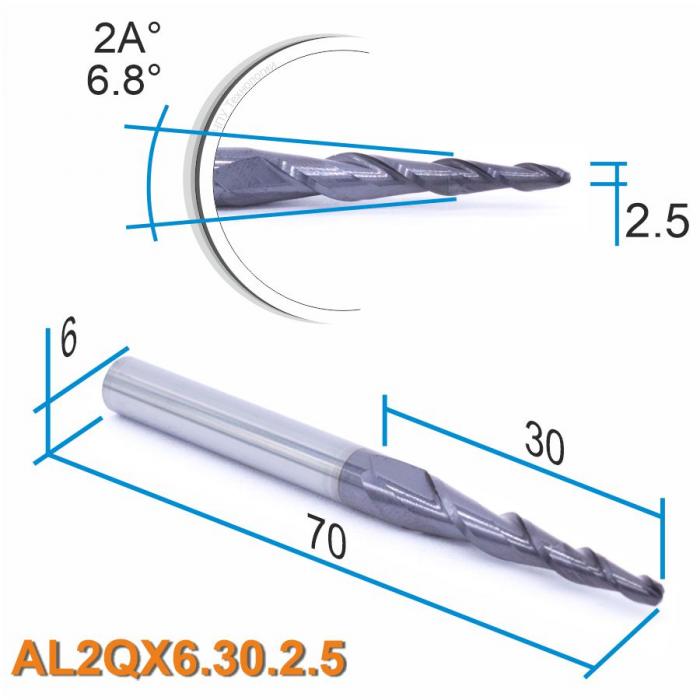 Фреза спиральная двухзаходная конусная сферическая DJTOL AL2QX6.30.2.5