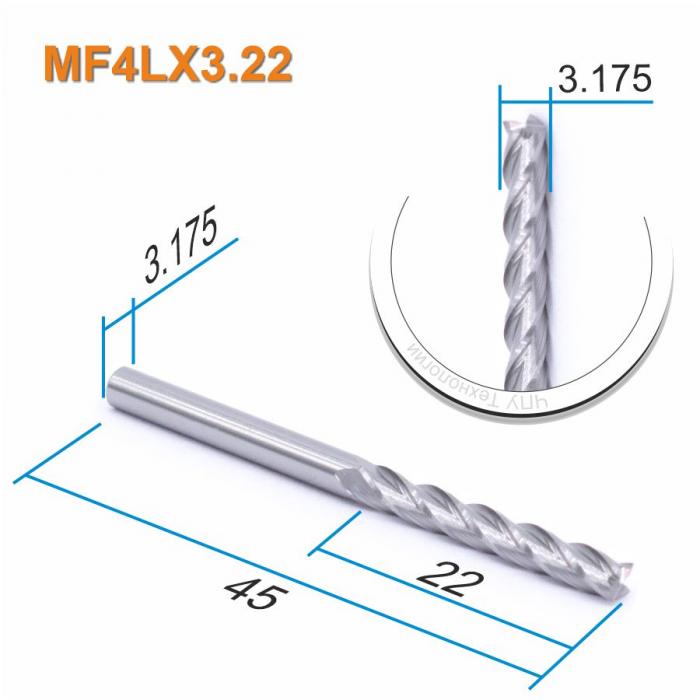 Фреза спиральная четырехзаходная Mnogofrez MF4LX3.22