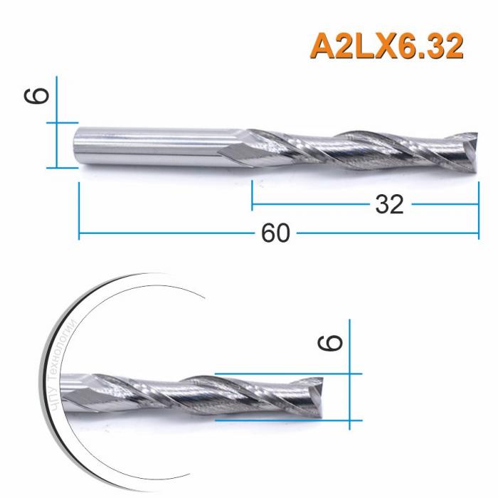 Фреза спиральная двухзаходная DJTOL A2LX6.32