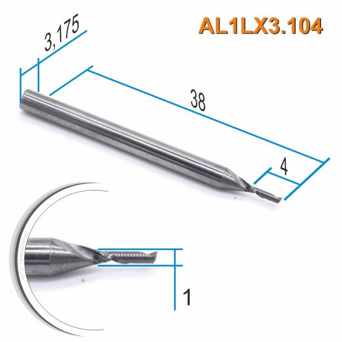 Фреза спиральная однозаходная по цветному металлу DJTOL AL1LX3.104