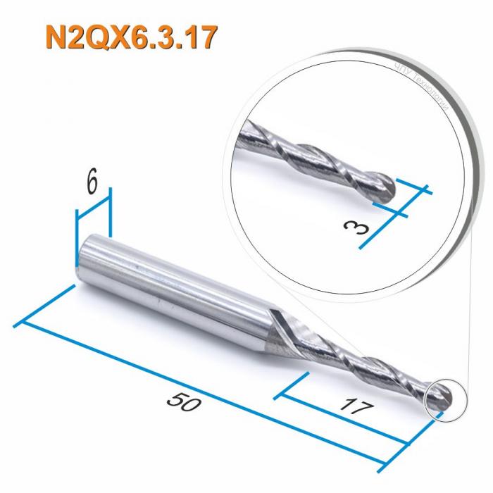 Фреза спиральная двухзаходная сферическая DJTOL N2QX6.3.17