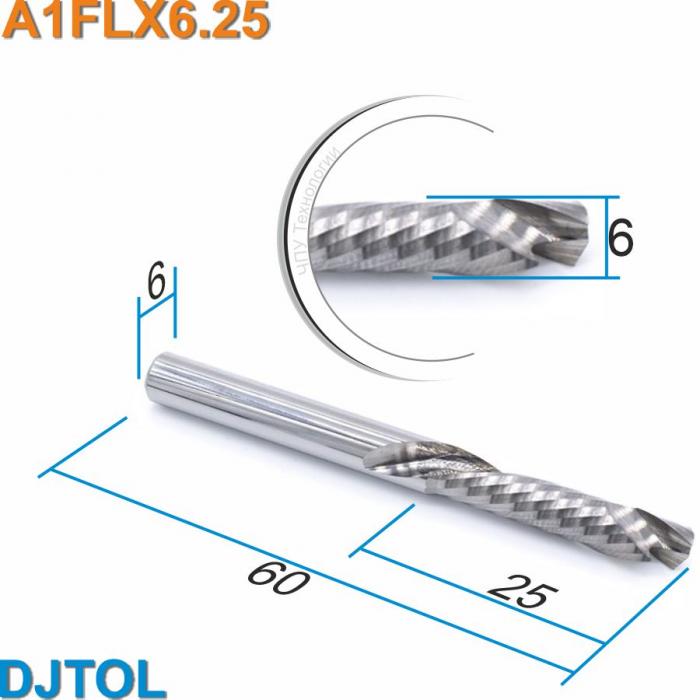 Фреза компрессионная однозаходная DJTOL A1FLX6.25