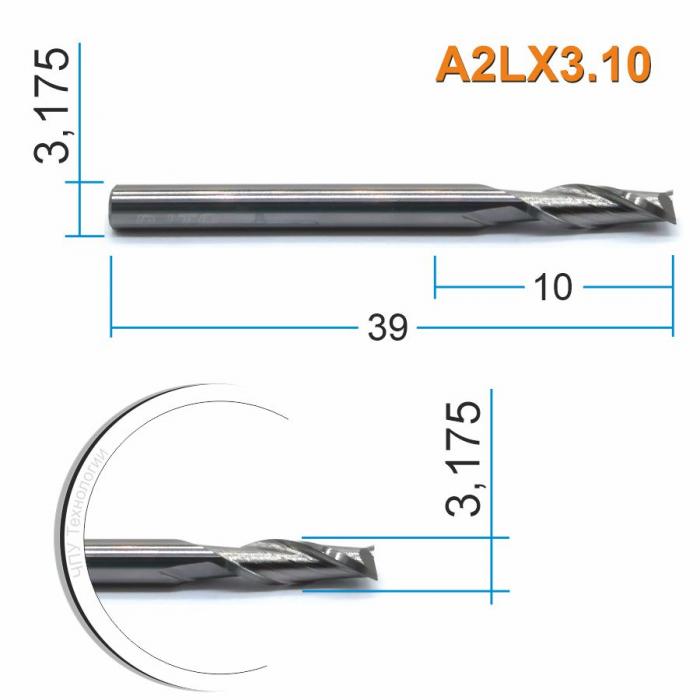 Фреза спиральная двухзаходная DJTOL A2LX3.10