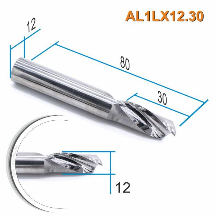 Фреза спиральная однозаходная по цветному металлу DJTOL AL1LX12.30