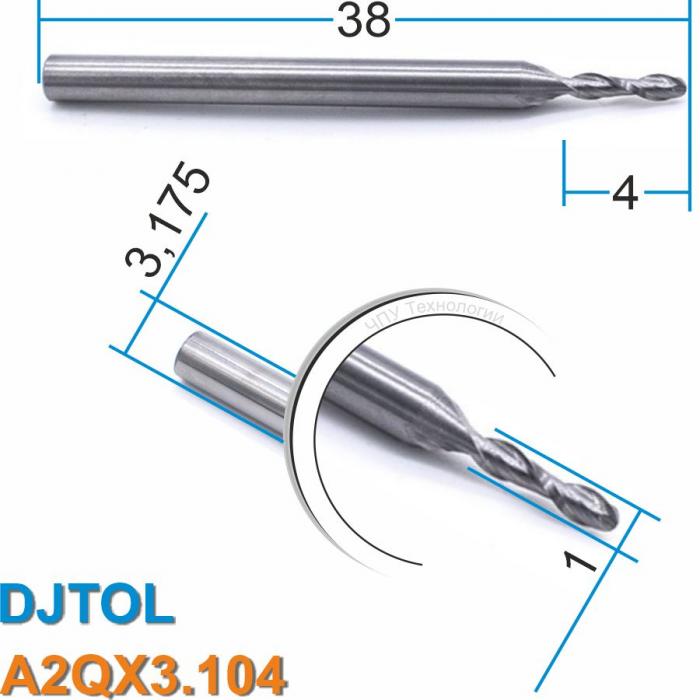 Фреза спиральная двухзаходная сферическая DJTOL A2QX3.104