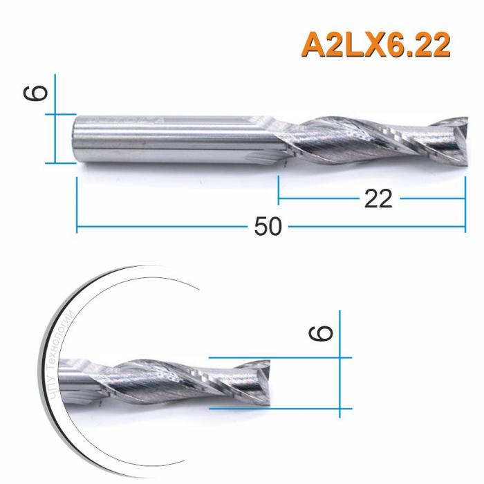 Фреза спиральная двухзаходная DJTOL A2LX6.22